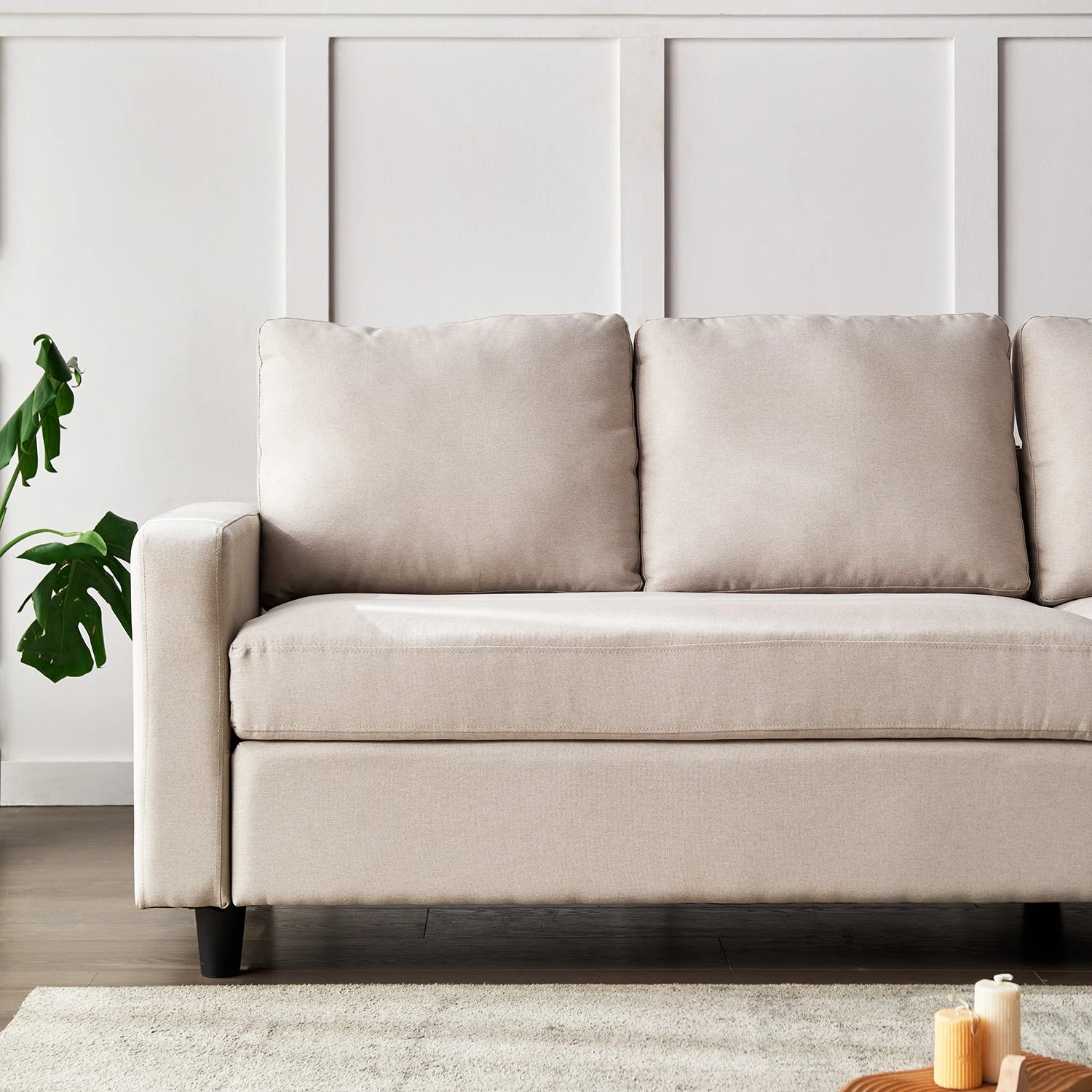 Campbell 3 Seater Sofa With Reversible Chaise In Beige Woven Fabric 8 Campbell 3 Seater Sofa With Reversible Chaise In Beige Woven Fabric - Image 6