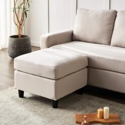 Campbell 3 Seater Sofa With Reversible Chaise In Beige Woven Fabric 17 Campbell 3 Seater Sofa With Reversible Chaise In Beige Woven Fabric -Daals Shop LVSF 01 BEIGEFAB detail2