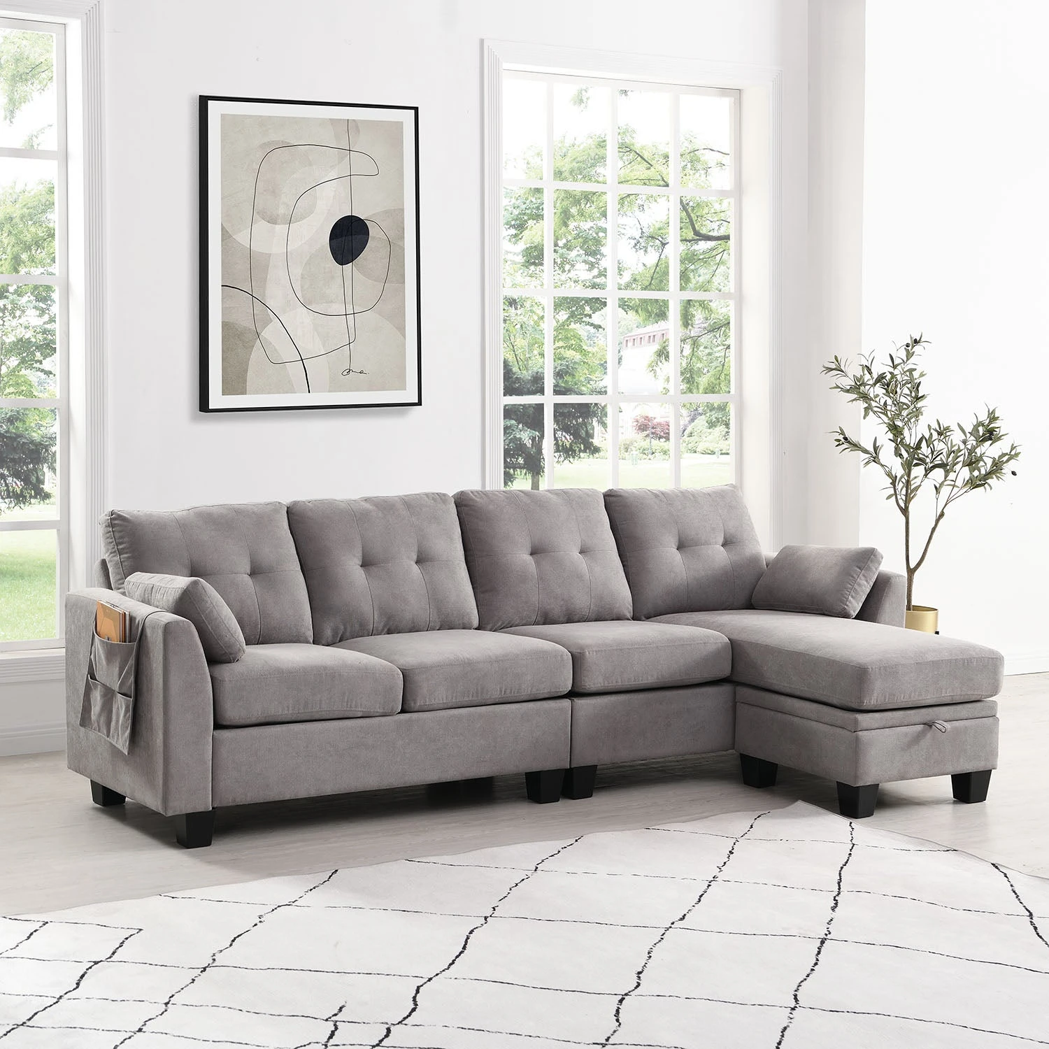 Brunswick Large 4-Seater Storage Chaise Sofa In Light Grey 3 Brunswick Large 4-Seater Storage Chaise Sofa In Light Grey