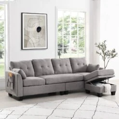 Brunswick Large 4-Seater Storage Chaise Sofa In Light Grey 17 Brunswick Large 4-Seater Storage Chaise Sofa In Light Grey -Daals Shop LVSF 03 LIGHTGREY scene2