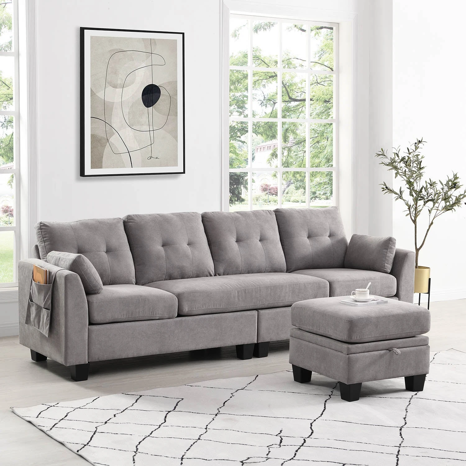 Brunswick Large 4-Seater Storage Chaise Sofa In Light Grey 6 Brunswick Large 4-Seater Storage Chaise Sofa In Light Grey - Image 4