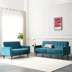 Clarence Sofa Range In Teal Blue Velvet -Daals Shop LVSF 06 BLUEVEL SET 2 299dabb1 399d 493e a078 6444de9b8ac0