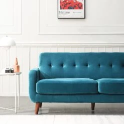 Clarence Sofa Range In Teal Blue Velvet -Daals Shop LVSF 06 BLUEVEL detail2 4741c80f f012 4329 9b68 91ff68033700