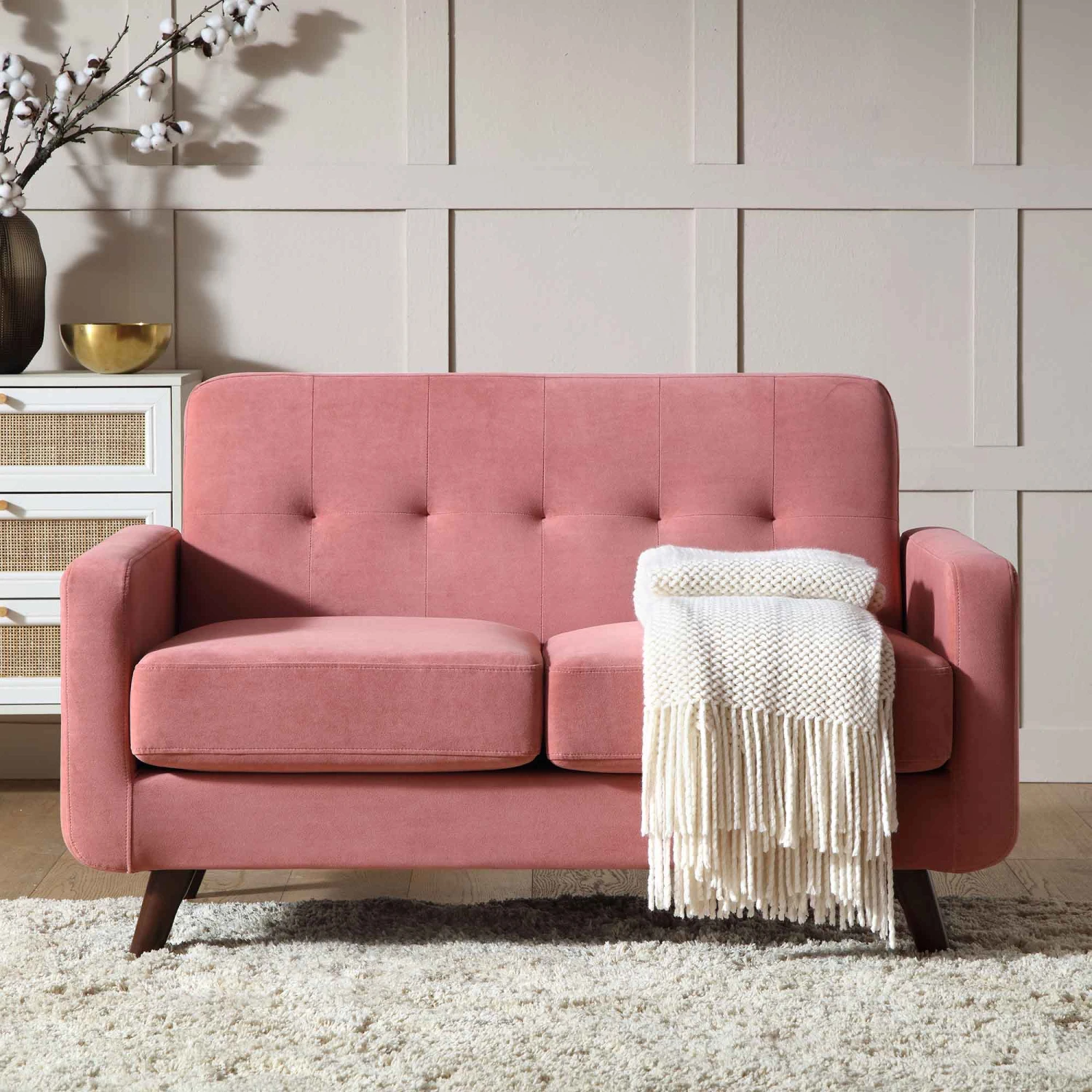 Clarence 2-Seater Sofa In Blush Pink Velvet 4 Clarence 2-Seater Sofa In Blush Pink Velvet - Image 2