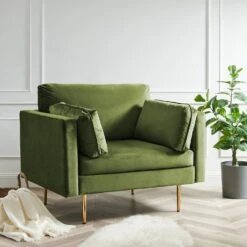 Pelham Moss Green Velvet Fabric Armchair