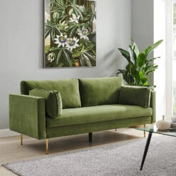 Pelham Moss Green Velvet Fabric Sofa