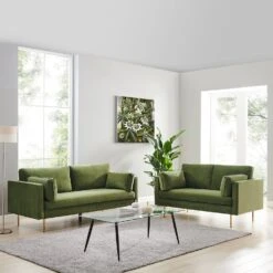 Pelham Moss Green Velvet Fabric Sofa -Daals Shop LVSF 386 GREENVEL SET