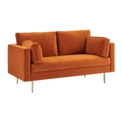 Pelham Orange Velvet Fabric Sofa 21 Pelham Orange Velvet Fabric Sofa -Daals Shop LVSF 386 ORANGEVEL 2ST 3
