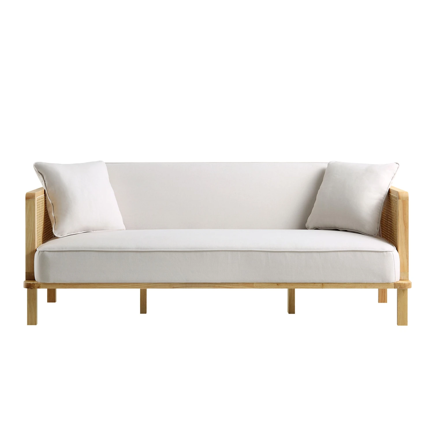 Pienza Cane Sofa Bed, Beige Woven Fabric With Natural Frame 8 Pienza Cane Sofa Bed, Beige Woven Fabric With Natural Frame - Image 6