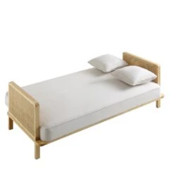 Pienza Cane Sofa Bed, Beige Woven Fabric With Natural Frame 35 Pienza Cane Sofa Bed, Beige Woven Fabric With Natural Frame -Daals Shop LWSF 760 BEIGEFAB NAT WB8