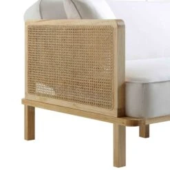 Pienza Cane Sofa Bed, Beige Woven Fabric With Natural Frame 31 Pienza Cane Sofa Bed, Beige Woven Fabric With Natural Frame -Daals Shop LWSF 760 BEIGEFAB NAT detail1