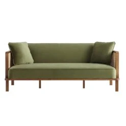 Pienza Cane Sofa Bed, Moss Green Velvet With Walnut Frame 21 Pienza Cane Sofa Bed, Moss Green Velvet With Walnut Frame -Daals Shop LWSF 760 GREENVEL WALN WB1