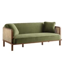 Pienza Cane Sofa Bed, Moss Green Velvet With Walnut Frame 23 Pienza Cane Sofa Bed, Moss Green Velvet With Walnut Frame -Daals Shop LWSF 760 GREENVEL WALN WB2
