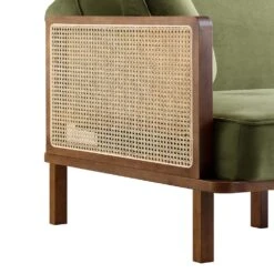 Pienza Cane Sofa Bed, Moss Green Velvet With Walnut Frame 30 Pienza Cane Sofa Bed, Moss Green Velvet With Walnut Frame -Daals Shop LWSF 760 GREENVEL WALN detail1