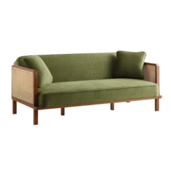 Pienza Cane Sofa Bed, Moss Green Velvet With Walnut Frame 25 Pienza Cane Sofa Bed, Moss Green Velvet With Walnut Frame -Daals Shop LWSF 760 Green