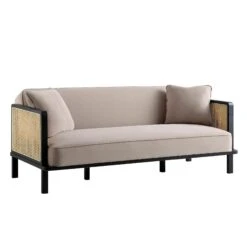 Pienza Cane Sofa Bed, Taupe Velvet With Black Frame -Daals Shop LWSF 760 TAUPEVEL BLACK WB1
