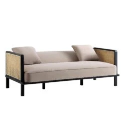 Pienza Cane Sofa Bed, Taupe Velvet With Black Frame -Daals Shop LWSF 760 TAUPEVEL BLACK WB3