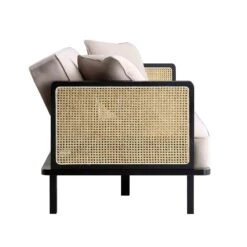 Pienza Cane Sofa Bed, Taupe Velvet With Black Frame -Daals Shop LWSF 760 TAUPEVEL BLACK WB5