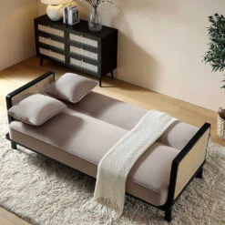 Pienza Cane Sofa Bed, Taupe Velvet With Black Frame -Daals Shop LWSF 760 TAUPEVEL BLACK scene2