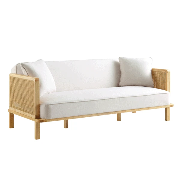 Pienza Cane Sofa Bed, Beige Woven Fabric With Natural Frame 10 Pienza Cane Sofa Bed, Beige Woven Fabric With Natural Frame - Image 8