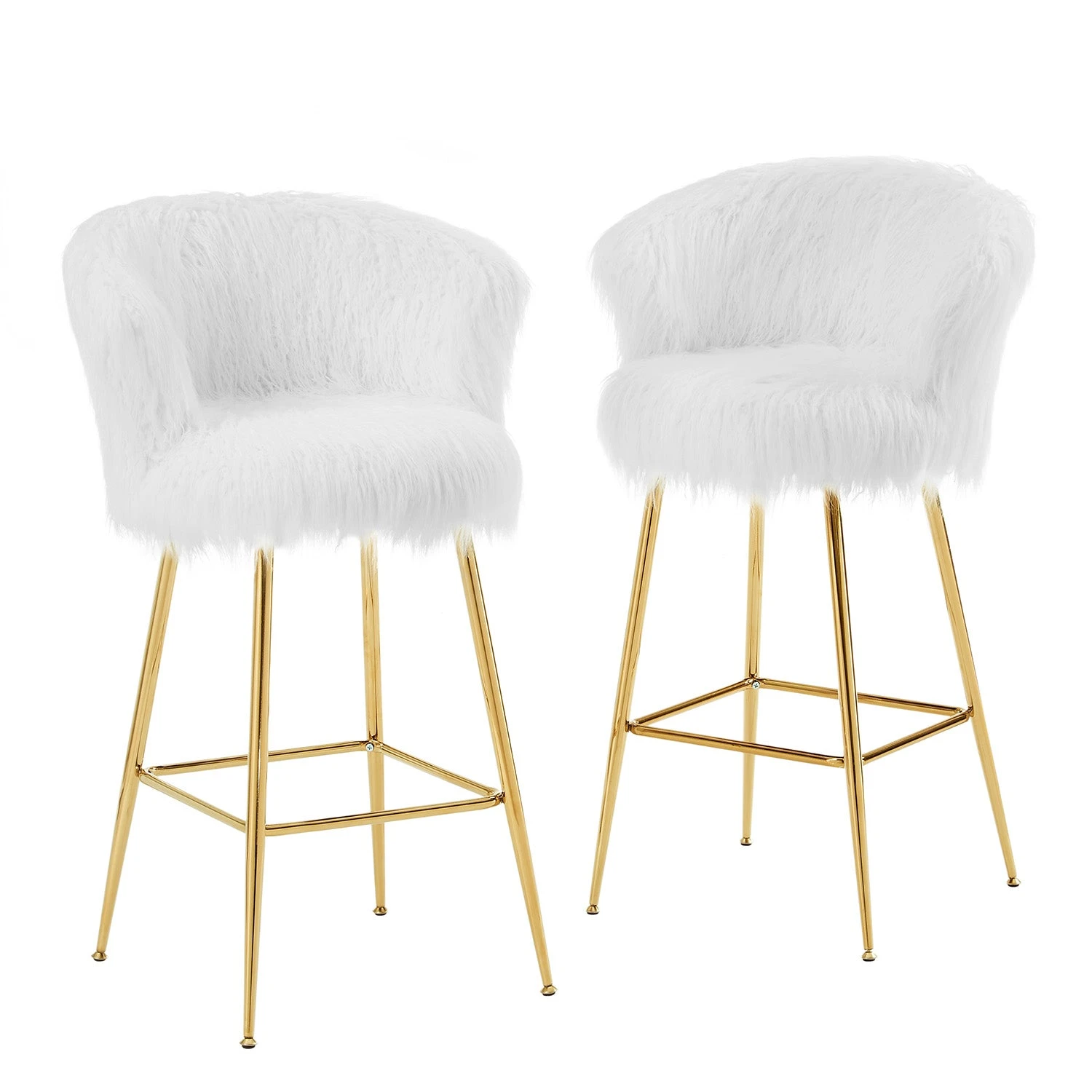 Kylie Set Of 2 White Plush Shaggy Faux Fur Bar Stools 4 Kylie Set Of 2 White Plush Shaggy Faux Fur Bar Stools - Image 2
