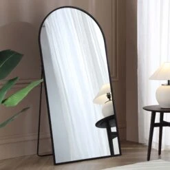 Dina Freestanding Arched Full Length Metal Frame Mirror 160 X 76 Cm, Black