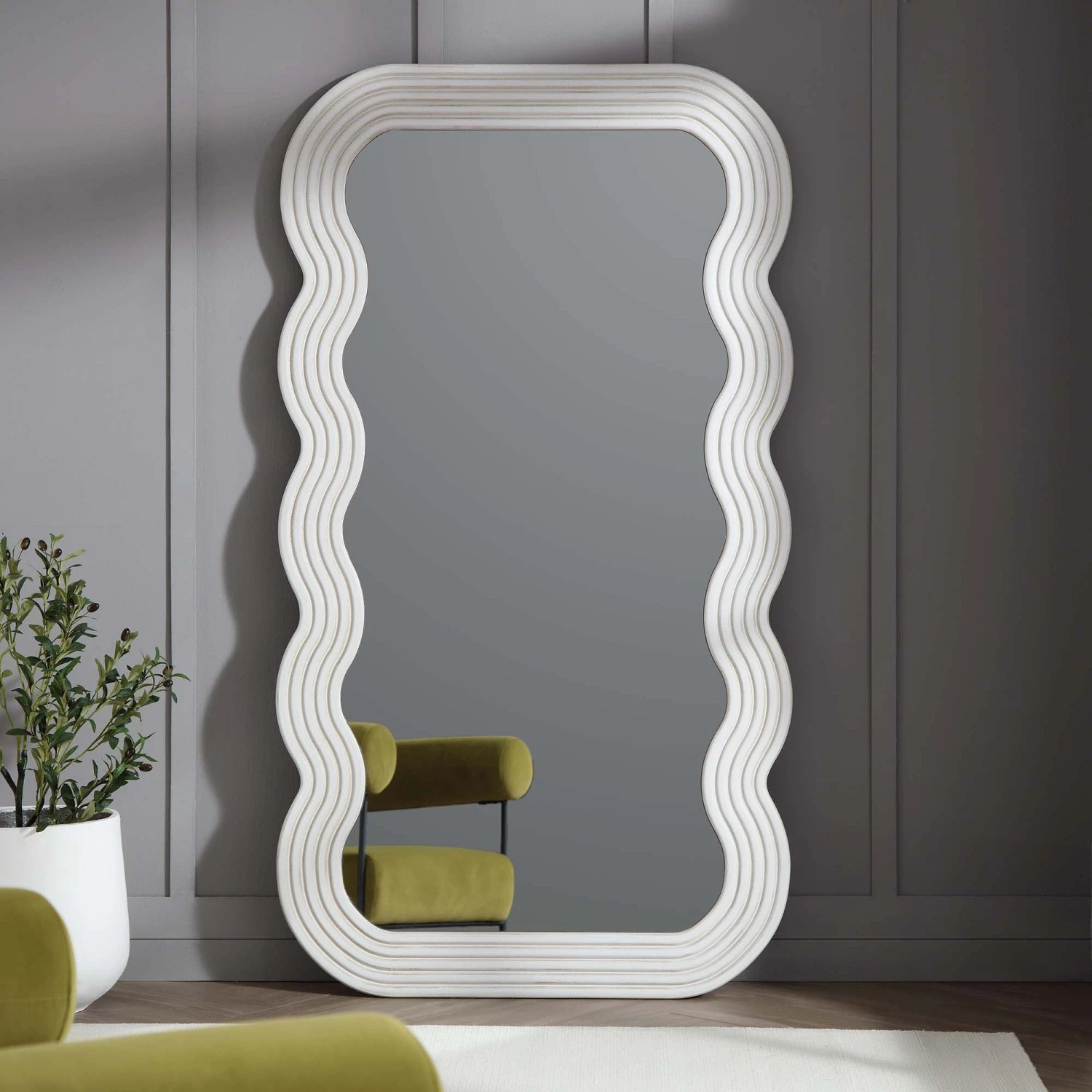 Venus Full Length Wave Mirror 180 X 100 Cm, Washed White 4 Venus Full Length Wave Mirror 180 X 100 Cm, Washed White - Image 2