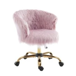 Kylie Plush Shaggy Faux Fur Swivel Chair, Pink -Daals Shop MO103PINKPLUSH WB2