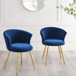 Kylie Set Of 2 Blue Velvet Dining Chairs