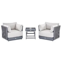 Pedra Rope And Aluminium Outdoor Bistro Set, Grey -Daals Shop OD BISTR 5050 GREY WB1