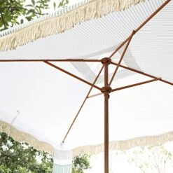 Gabriel Sage Green And White Striped Fringed Cabana 17 Gabriel Sage Green And White Striped Fringed Cabana -Daals Shop OD CABA 03 SAGESTRP scene2