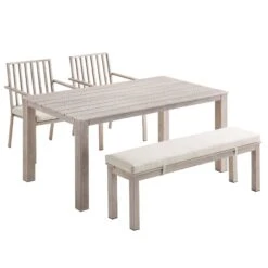 Earlswood Aluminium Washed Wood Effect Dining Set With Bench -Daals Shop OD DINE 1001 NAT WB2