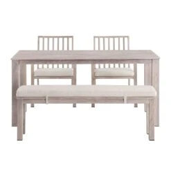 Earlswood Aluminium Washed Wood Effect Dining Set With Bench -Daals Shop OD DINE 1001 NAT WB4