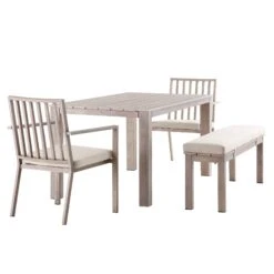 Earlswood Aluminium Washed Wood Effect Dining Set With Bench -Daals Shop OD DINE 1001 NAT WB5