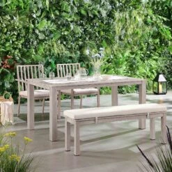 Earlswood Aluminium Washed Wood Effect Dining Set With Bench -Daals Shop OD DINE 1001 NAT scene1