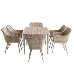 Cliveden Outdoor Aluminium Washed Wood Effect And Round Wicker Rattan 6-Seater Dining Set -Daals Shop OD DINE 1007 NAT WB4