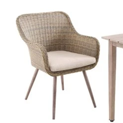 Cliveden Outdoor Aluminium Washed Wood Effect And Round Wicker Rattan 6-Seater Dining Set -Daals Shop OD DINE 1007 NAT detail1