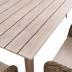 Cliveden Outdoor Aluminium Washed Wood Effect And Round Wicker Rattan 6-Seater Dining Set -Daals Shop OD DINE 1007 NAT detail3