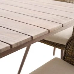 Cliveden Outdoor Aluminium Washed Wood Effect And Round Wicker Rattan 6-Seater Dining Set -Daals Shop OD DINE 1007 NAT detail4