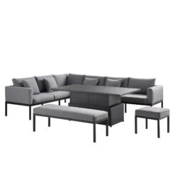 Calabasas Large Outdoor Fabric And Aluminium Corner Casual Dining Set With Rising Table, Dark Grey -Daals Shop OD DINE 1027 DARKGREY WB1