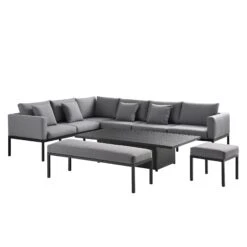 Calabasas Large Outdoor Fabric And Aluminium Corner Casual Dining Set With Rising Table, Dark Grey -Daals Shop OD DINE 1027 DARKGREY WB2