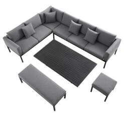 Calabasas Large Outdoor Fabric And Aluminium Corner Casual Dining Set With Rising Table, Dark Grey -Daals Shop OD DINE 1027 DARKGREY WB3