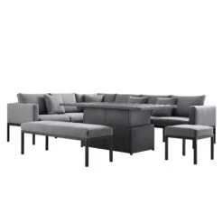 Calabasas Large Outdoor Fabric And Aluminium Corner Casual Dining Set With Rising Table, Dark Grey -Daals Shop OD DINE 1027 DARKGREY WB7