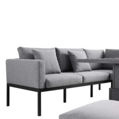 Calabasas Large Outdoor Fabric And Aluminium Corner Casual Dining Set With Rising Table, Dark Grey -Daals Shop OD DINE 1027 DARKGREY detail1