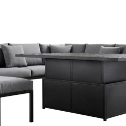 Calabasas Large Outdoor Fabric And Aluminium Corner Casual Dining Set With Rising Table, Dark Grey -Daals Shop OD DINE 1027 DARKGREY detail2