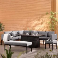 Calabasas Large Outdoor Fabric And Aluminium Corner Casual Dining Set With Rising Table, Dark Grey -Daals Shop OD DINE 1027 DARKGREY main