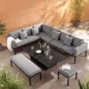 Calabasas Large Outdoor Fabric And Aluminium Corner Casual Dining Set With Rising Table, Dark Grey -Daals Shop OD DINE 1027 DARKGREY scene1