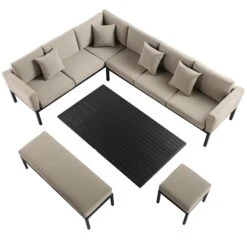 Calabasas Large Outdoor Fabric And Aluminium Corner Casual Dining Set With Rising Table, Taupe -Daals Shop OD DINE 1027 TAUPE WB3