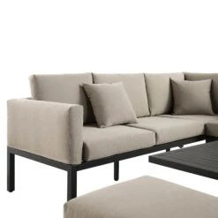 Calabasas Large Outdoor Fabric And Aluminium Corner Casual Dining Set With Rising Table, Taupe -Daals Shop OD DINE 1027 TAUPE detail1