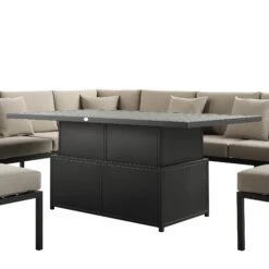 Calabasas Large Outdoor Fabric And Aluminium Corner Casual Dining Set With Rising Table, Taupe -Daals Shop OD DINE 1027 TAUPE detail2